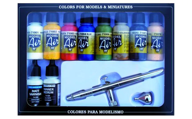 AV Vallejo Model Air Set - Ultra Airbrush + 10 Basic Cols