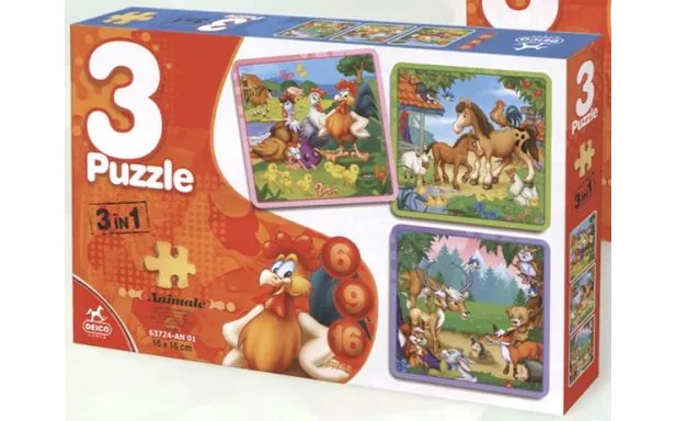 * Deico Games - 3 in 1 Puzzle (6-9-16 Pcs) - Animals 1