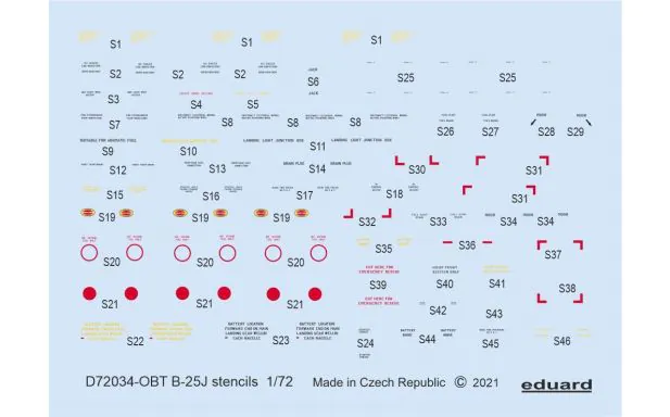 Eduard Stencils 1:72 - B-25J stencils (Hasegawa/RV)