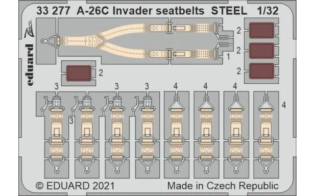 Eduard Photoetch Zoom 1:32 - A-26C Invader Seatbelts STEEL